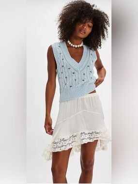 NWT Free People Plumeria Floral Vest- Blue Combo $98 MSRP